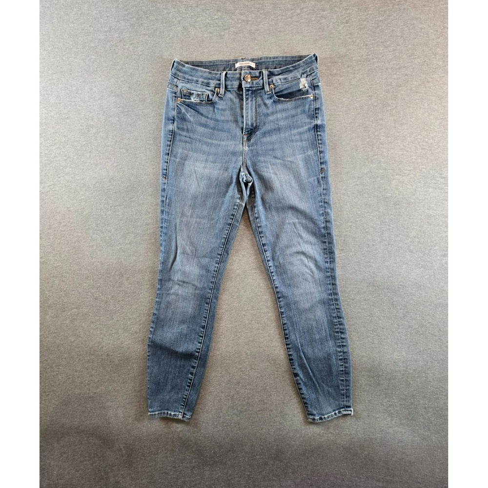 Good American Good Waist Jeans Womens 7/27 High Rise Ankle Blue Distressed Denim